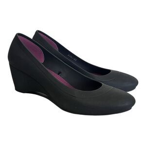 Crocs | Lina Wedge Black Almond Toe Shoes Womens Size 8